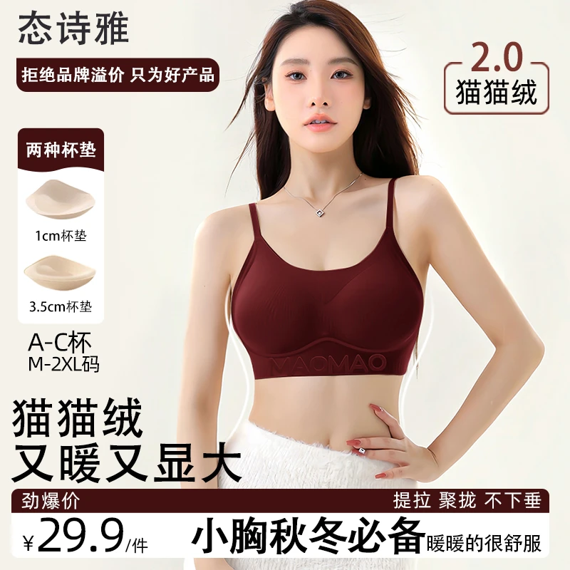 【小胸显大】猫猫绒保暖舒适内衣推荐聚拢无痕美背收副乳提拉文胸罩