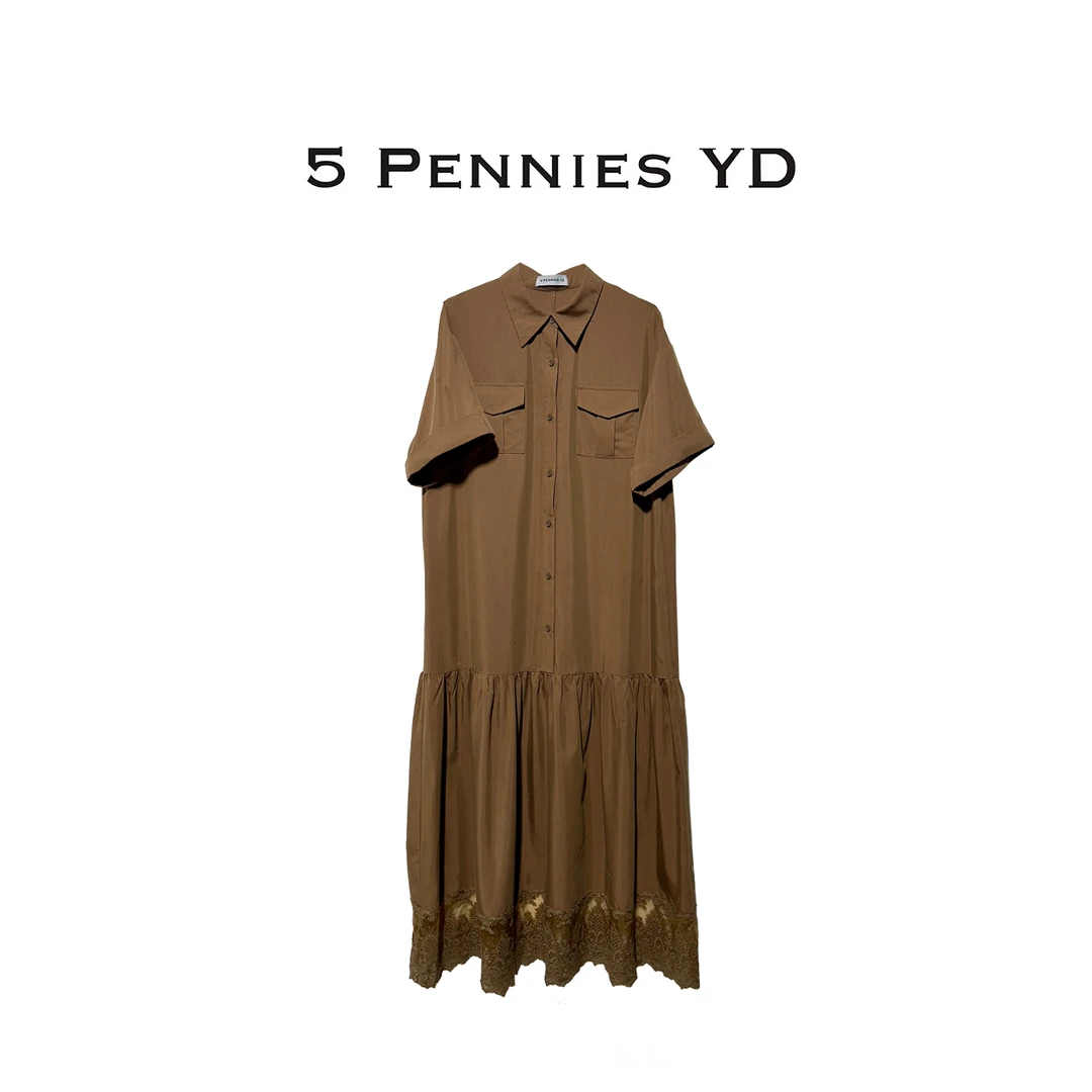 5 PENNIES YD设计师款原创夏季休闲Polo领焦糖色连衣裙（精选联盟）