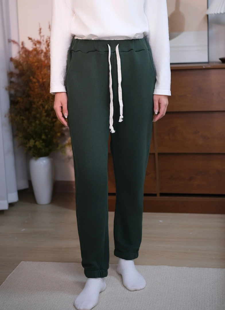 【裤子】复古墨绿色运动休闲卫裤全棉宽松百搭长裤子