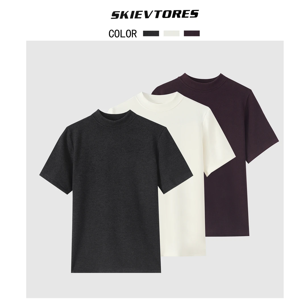 SKIEVTRORES/3112女士华绒加厚半高领弹力短袖T恤打底衫