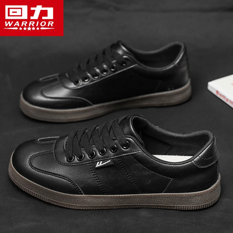 回力男鞋皮面板鞋男款2025冬季新运动潮流低帮百搭黑色耐脏休闲鞋