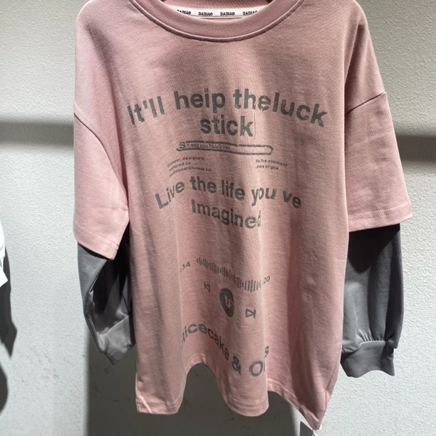 008儿童假两件字母T恤