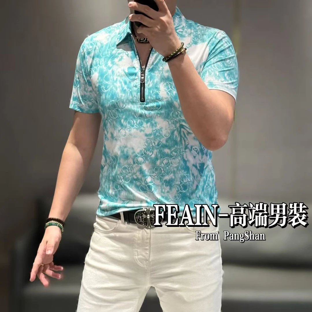 【雷迪·凯奇】高端进口弹力莱卡渐变色森林狼半拉链短袖Polo7003