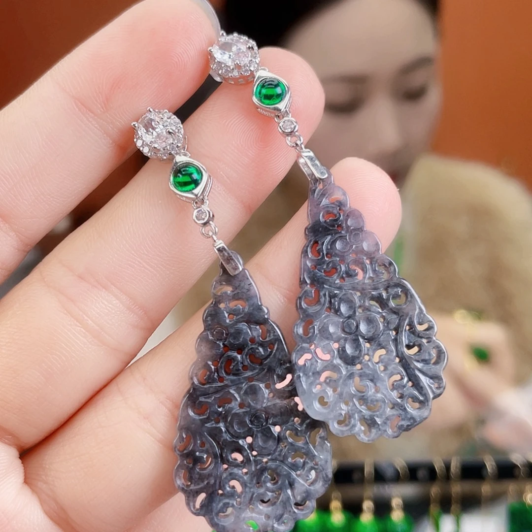 翡翠银S925镶嵌耳饰