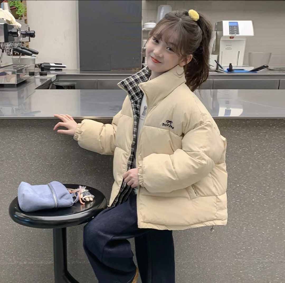 女童棉服冬装2025新款洋气儿童装加厚羽绒棉衣大童双面穿冬季外套