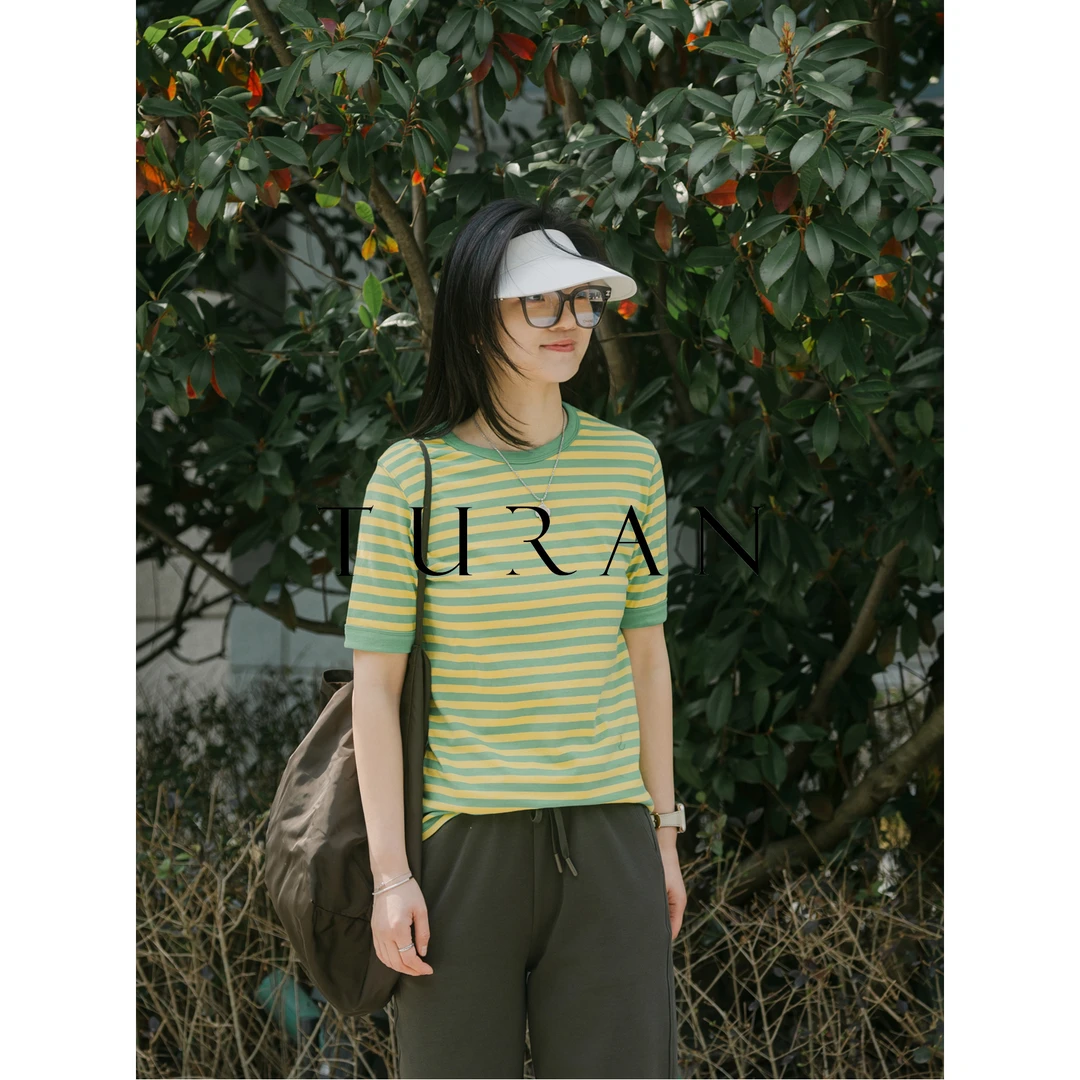 彩条纯棉条纹撞色罗纹袖口T恤简约百搭气质显瘦夏季时尚TRTG0961