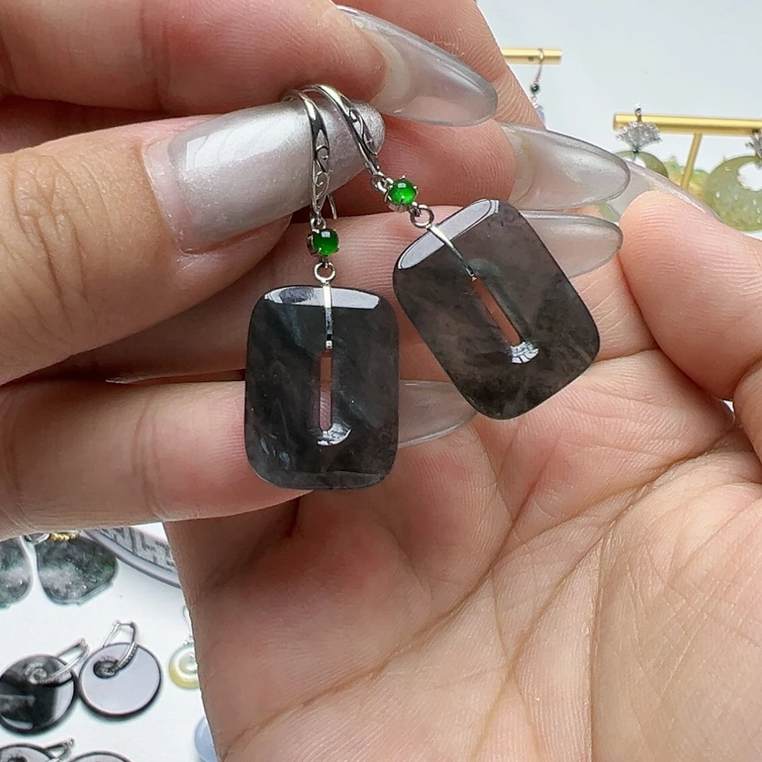 翡翠18K金镶嵌耳饰丽***湾天然缅甸A货翡翠