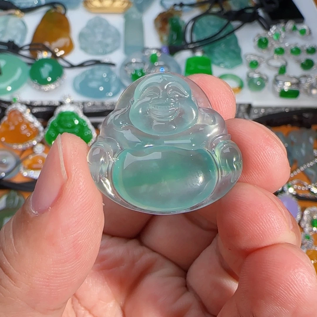 翡翠未镶嵌颈饰冰飘花佛公