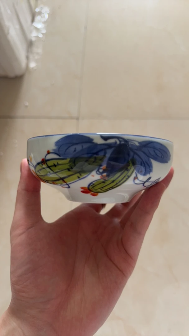 景德镇手工手绘丝瓜5寸花口碗