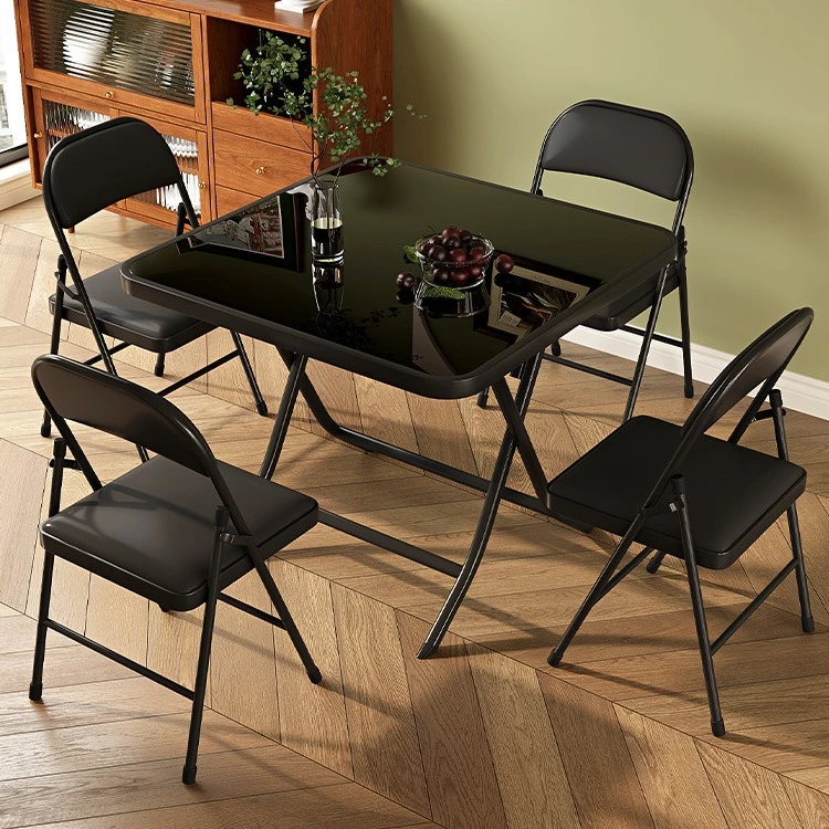 可折叠方桌家用钢化玻璃桌面餐桌阳台休闲圆桌小户型折叠桌子便携