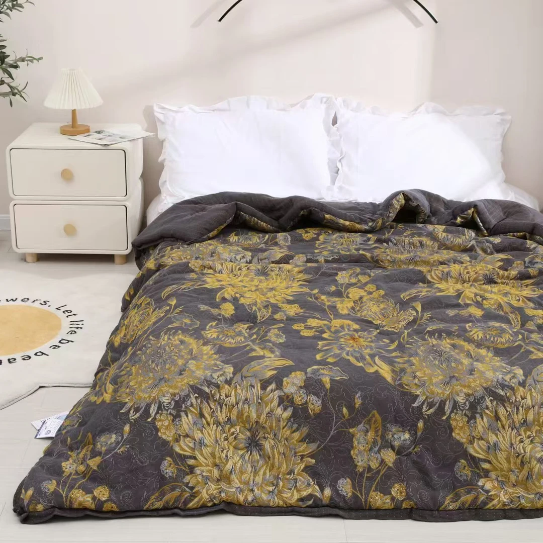 （菊韵悠然）2.0M*2.3M 标准 高端双层纱纯棉柔然亲肤可机洗大豆被