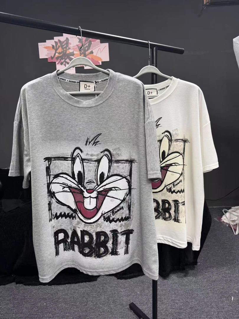 金豆子【RABBIT】时尚兔子小众设计师款百搭宽松气质高克重短袖