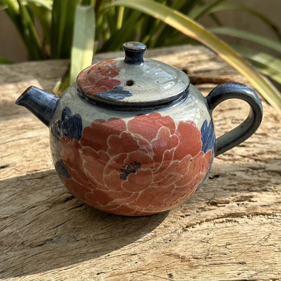 【若玉古美】红牡丹西施壶手工手绘釉下彩高温瓷