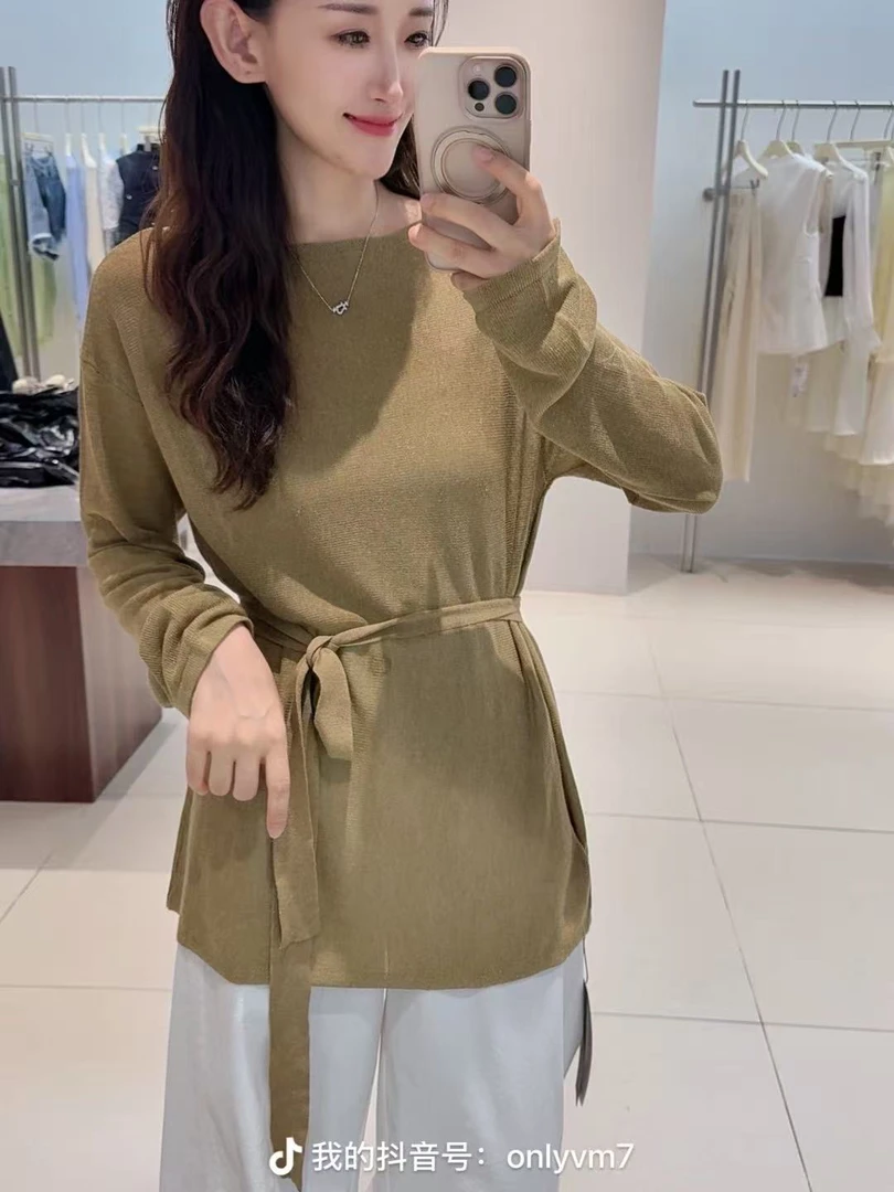 针织衫-135B803039艾家一字肩飘带长袖套头