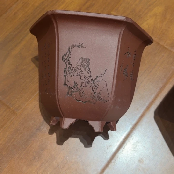 发***图紫砂花瓶全手工制作