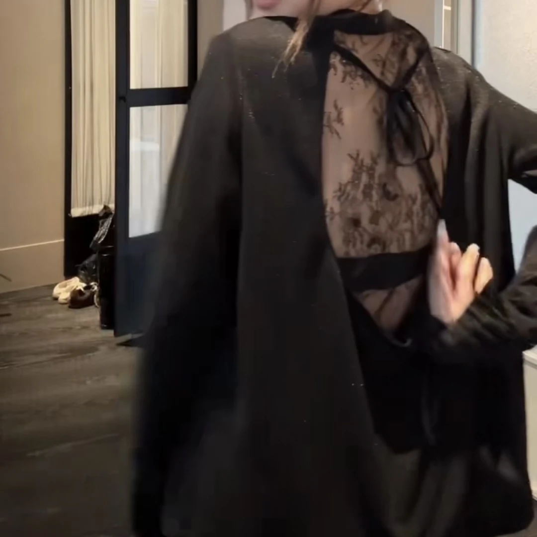 秋季新款女装上衣时尚气质蕾丝拼接露背防晒上衣