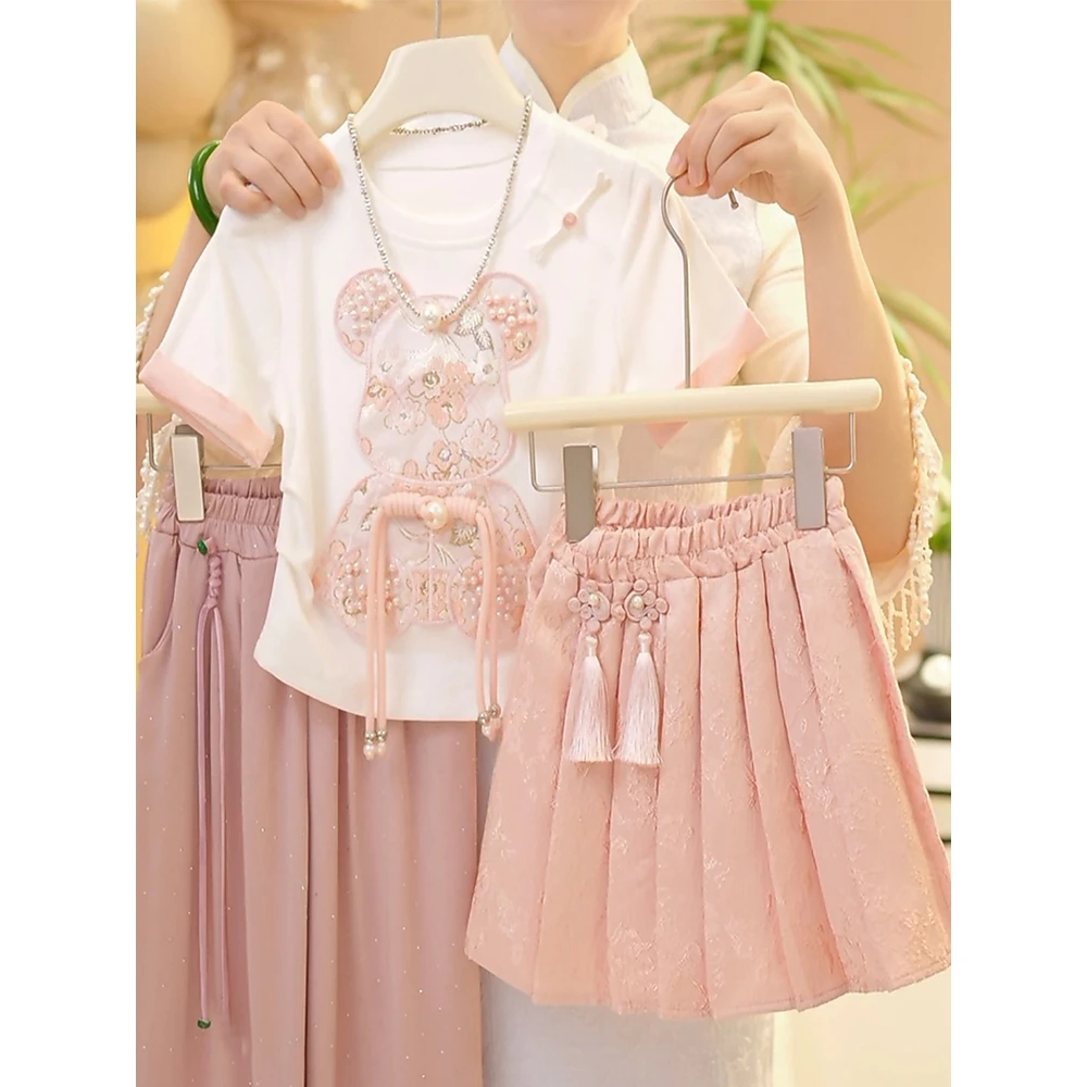 女童夏装套装2025新款儿童夏季国风汉服新中式女大童网红裙子炸街