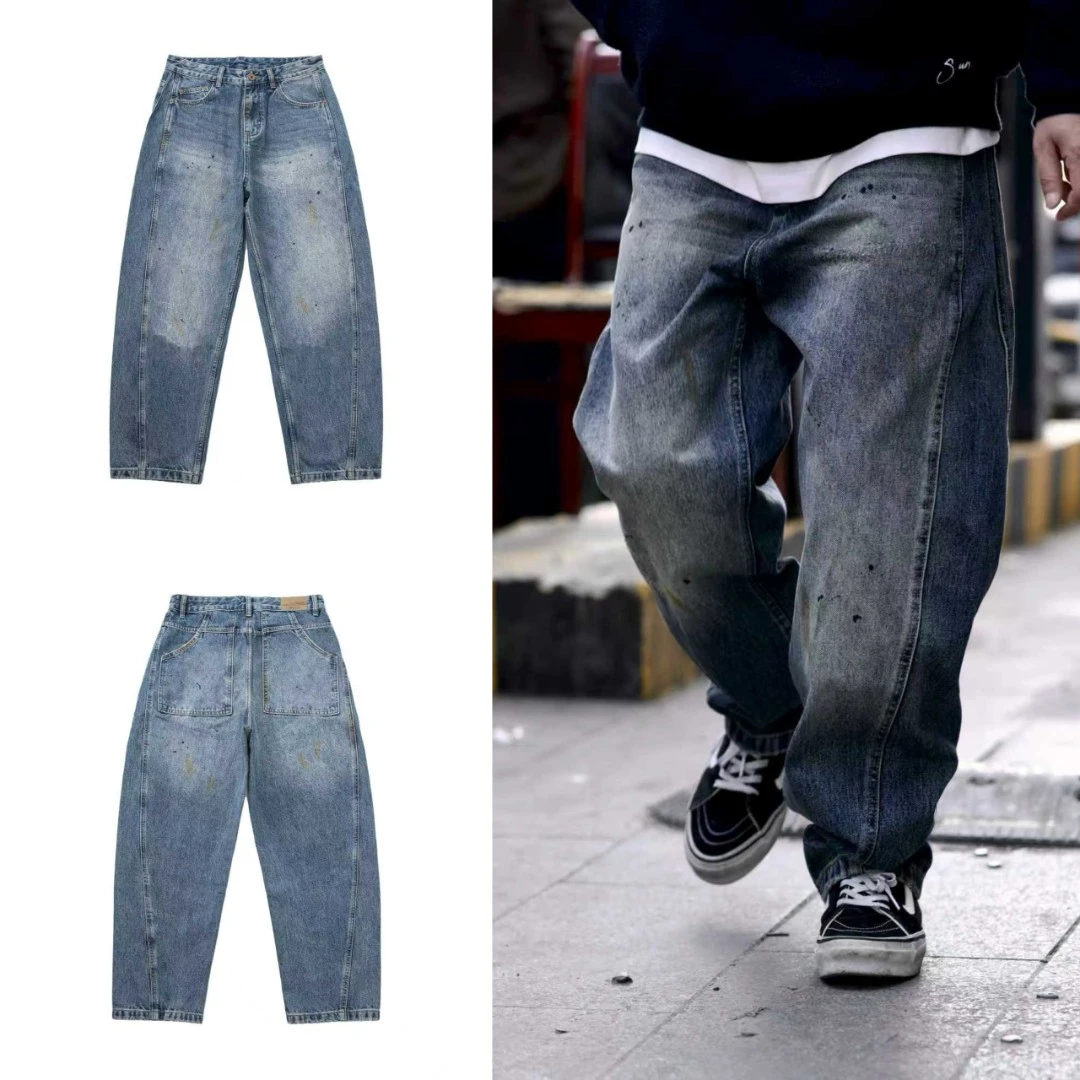 磨破做旧漆点结构牛仔裤 2228