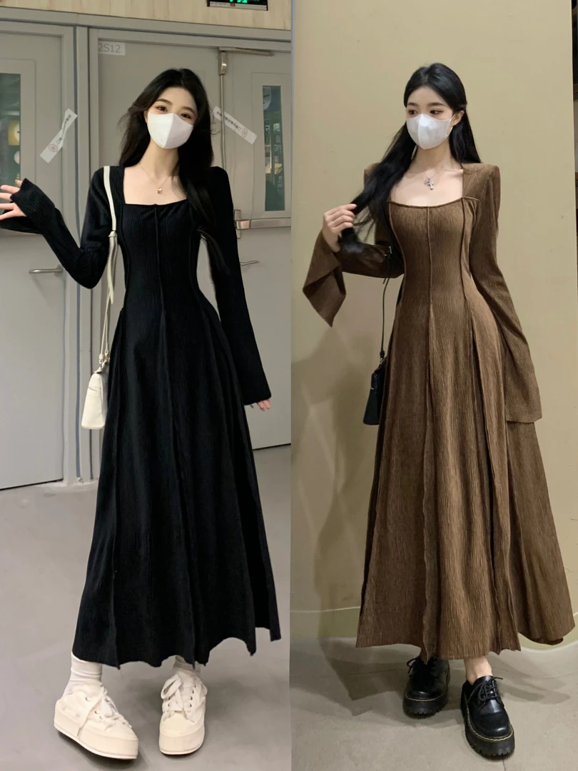 大码早秋季新款新中式高级感法式显瘦气质收腰超好看内搭连衣裙子