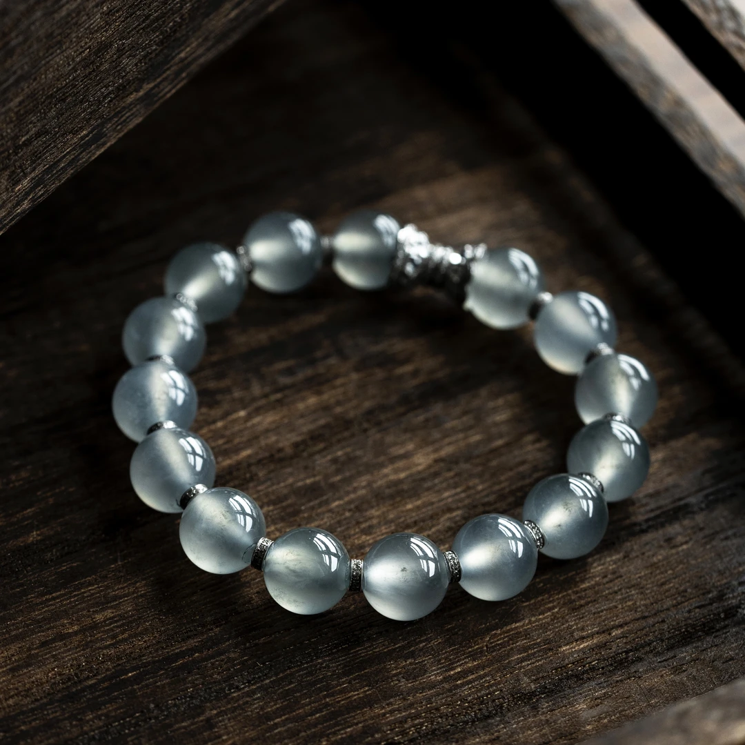 蓝底冰刚手串四会翡翠气质手工轻奢时尚闺蜜珠珠百搭简约单圈玉石