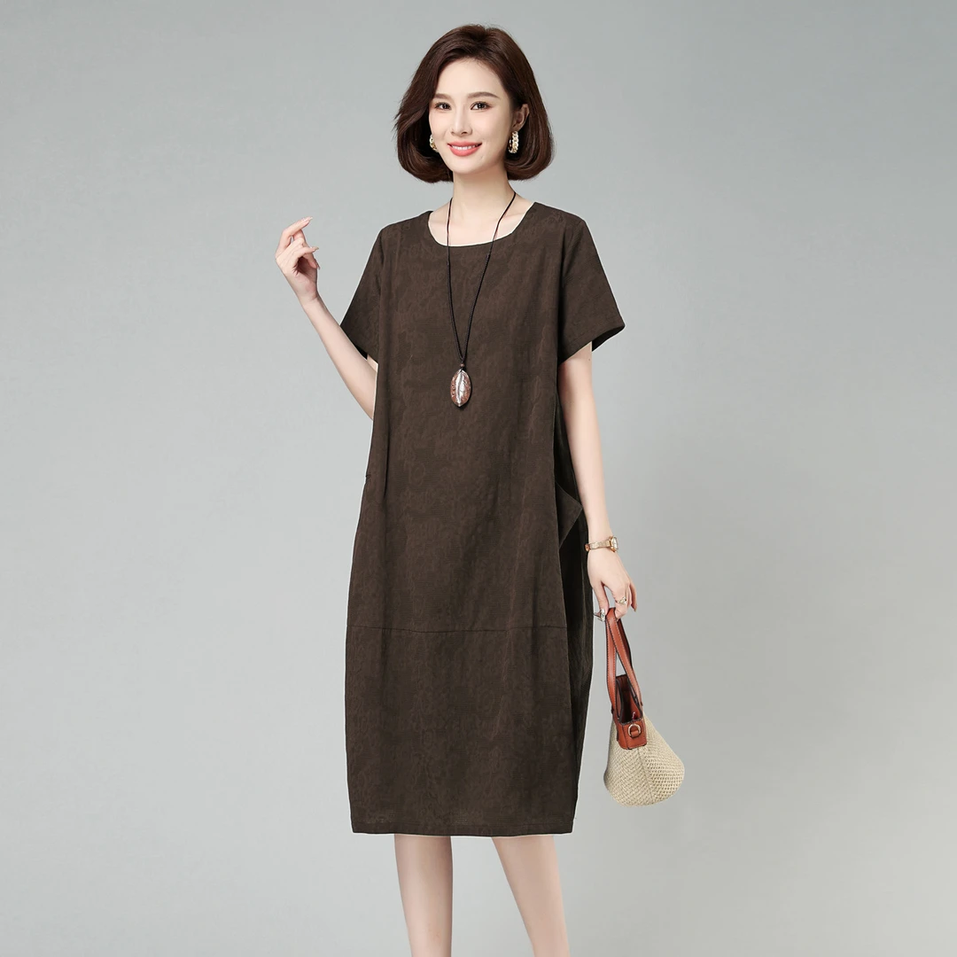 中年妈妈连衣裙女2025夏季新款胖MM宽松大码遮肚显瘦中长休闲裙子