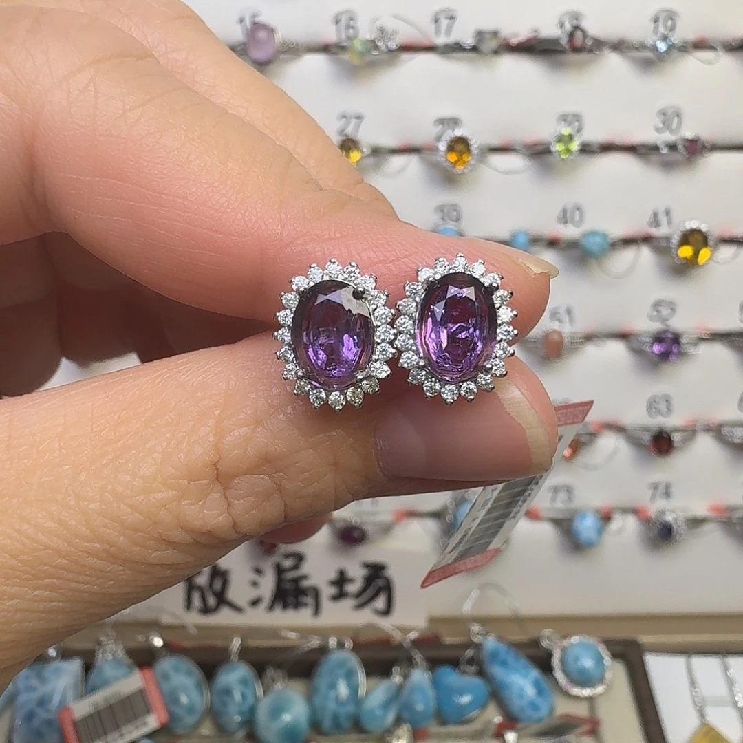 银S925镶嵌紫晶耳饰
