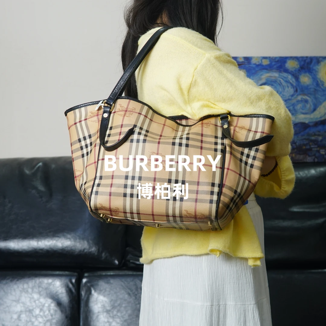 95新 BURBERRY/博柏利 战马格纹单肩托特包/YW06817254/7254