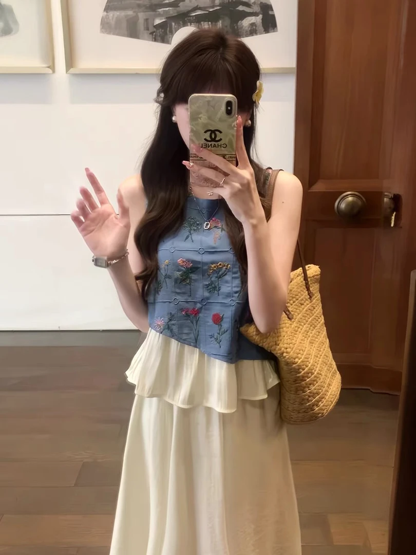 2533通勤背心碎花套装0.0g设计感百搭宽松型显瘦性感风复古法式