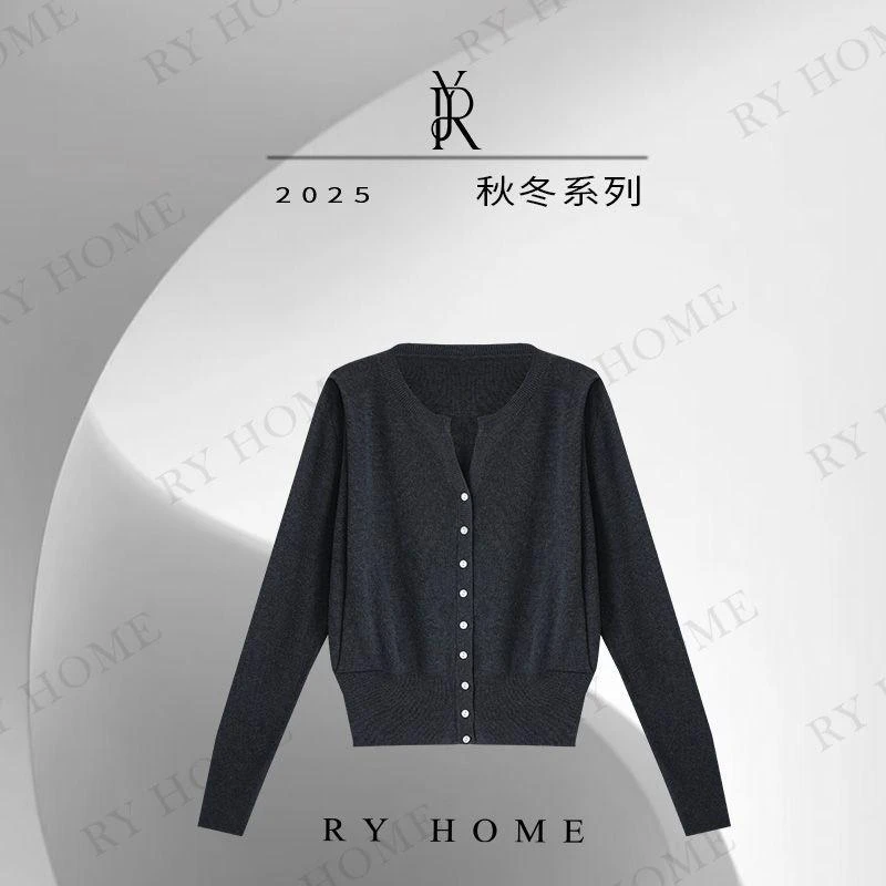 【容雨RYHOME】羊毛混纺秋冬纽扣低领针织毛衣开衫254M3335