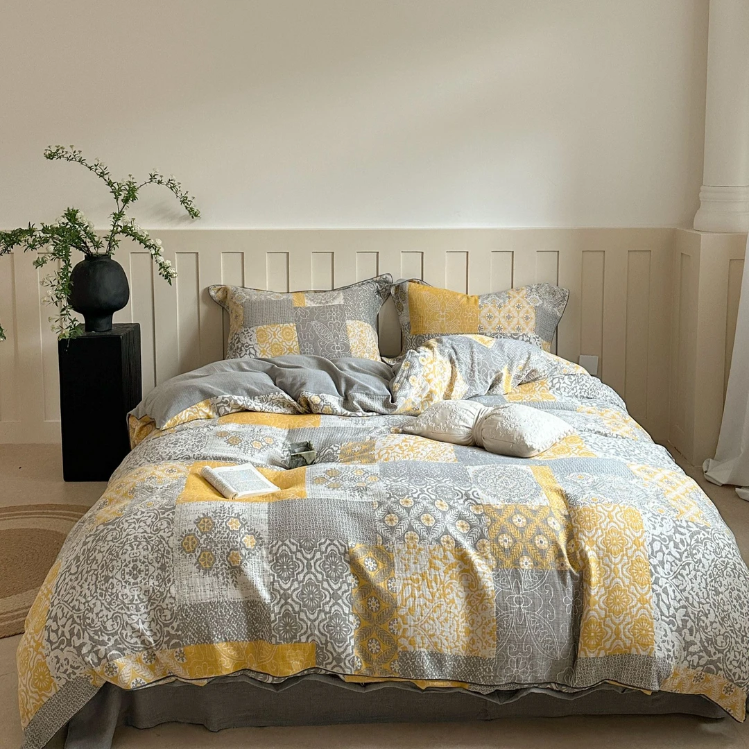 【雅趣】威廉花园黄被套四件套 全棉纱布 亲肤柔软透气可贴身用套件