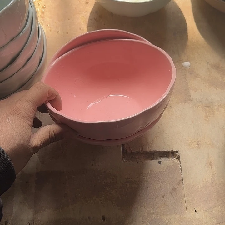 瓷粉色   南瓜碗 7 英寸 2 个