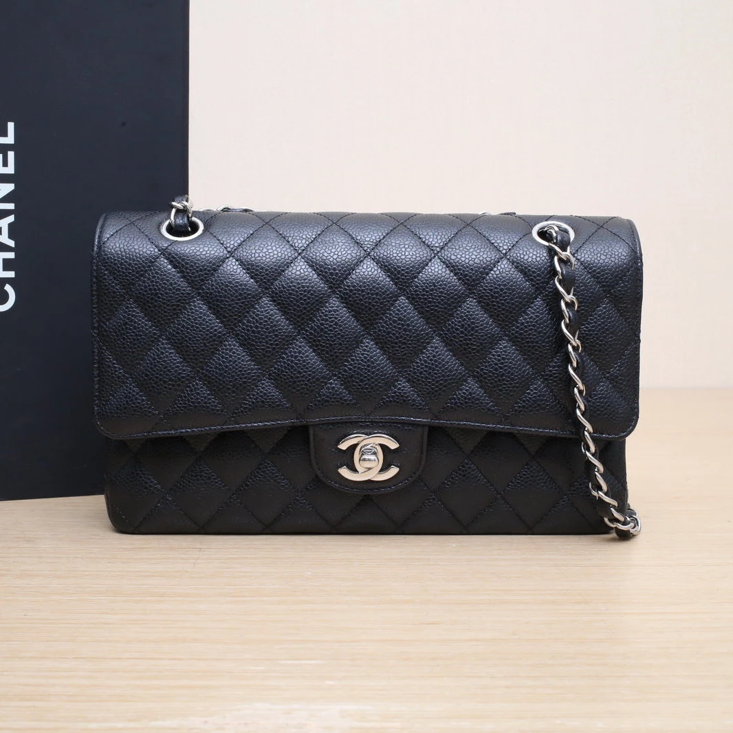 99新 Chanel/香奈儿 【娇】CF斜挎包口盖包 25.5cm黑色31开401070