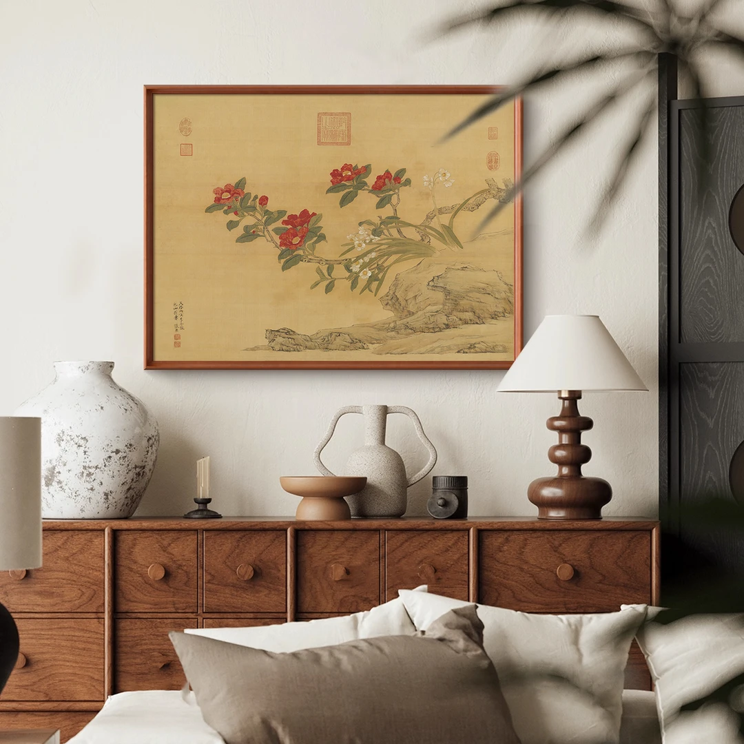 【茶花水仙】宋式美学客厅装饰画新中式卧室茶室挂画书房餐厅壁画