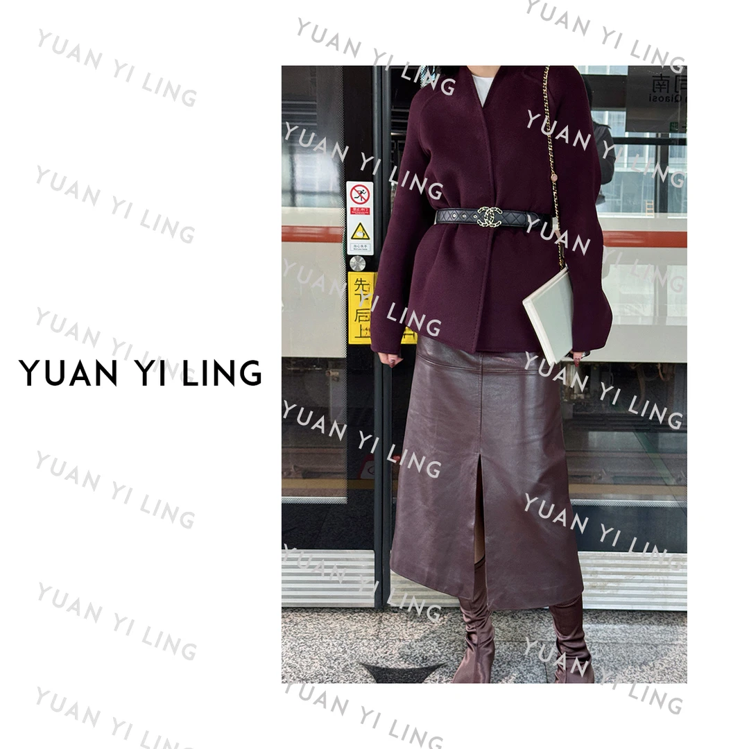 袁艺灵【法兰之歌】澳毛桑蚕丝山羊绒V领优雅双面呢外套