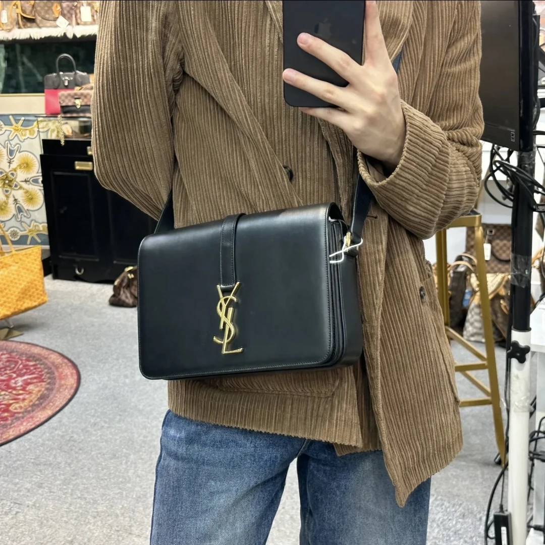 95新 YSL/圣罗兰 XM/高级黑金翻盖邮差单肩包/EE04207320改