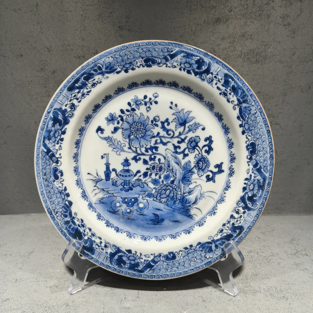 清康熙青花花卉博古纹盘