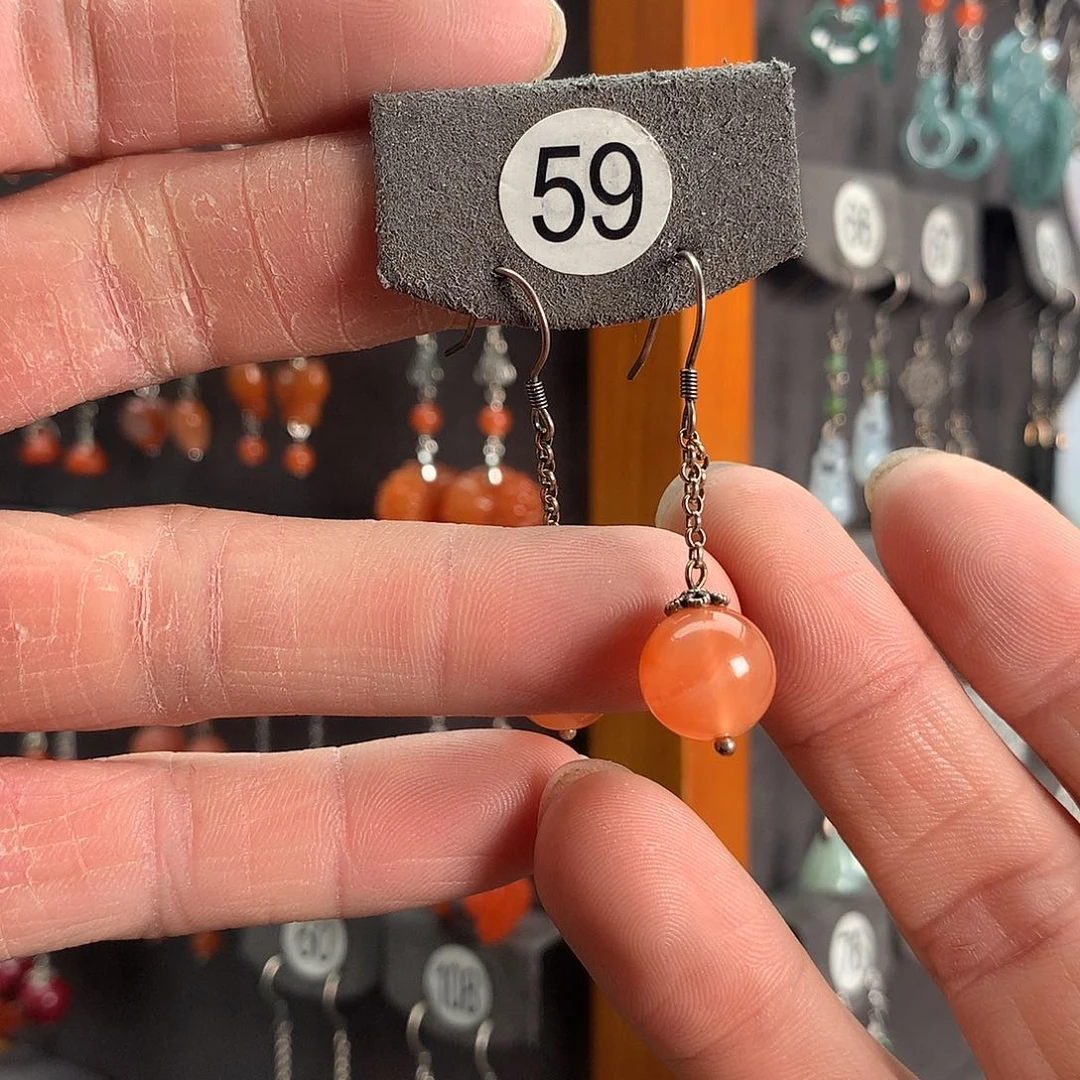 银S925镶嵌南红玛瑙耳饰乔*宝59