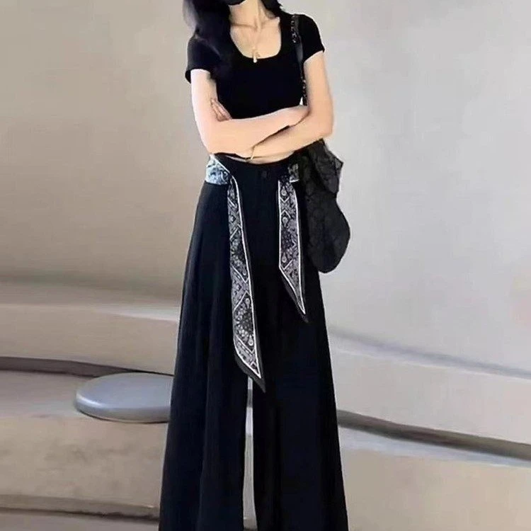 夏季莱赛尔冰丝通勤简约阔腿裤显高显瘦时尚百搭拖地裤