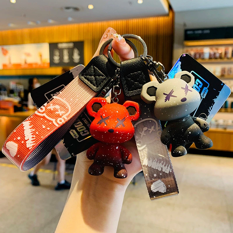 男孩子礼物卡通潮酷渐变熊钥匙扣公仔变色龙熊包包汽车钥匙扣挂件