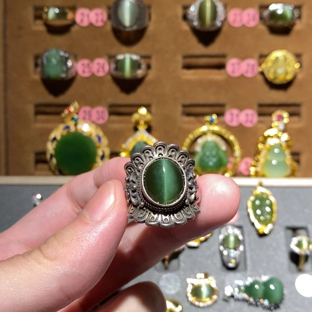 和田玉银S925镶嵌戒指