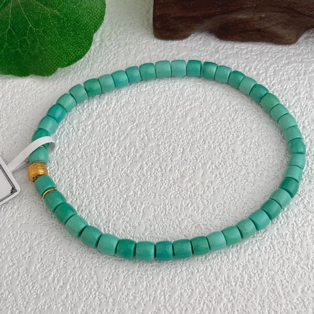 3180天然绿松石桶珠18K手串约4.3mm