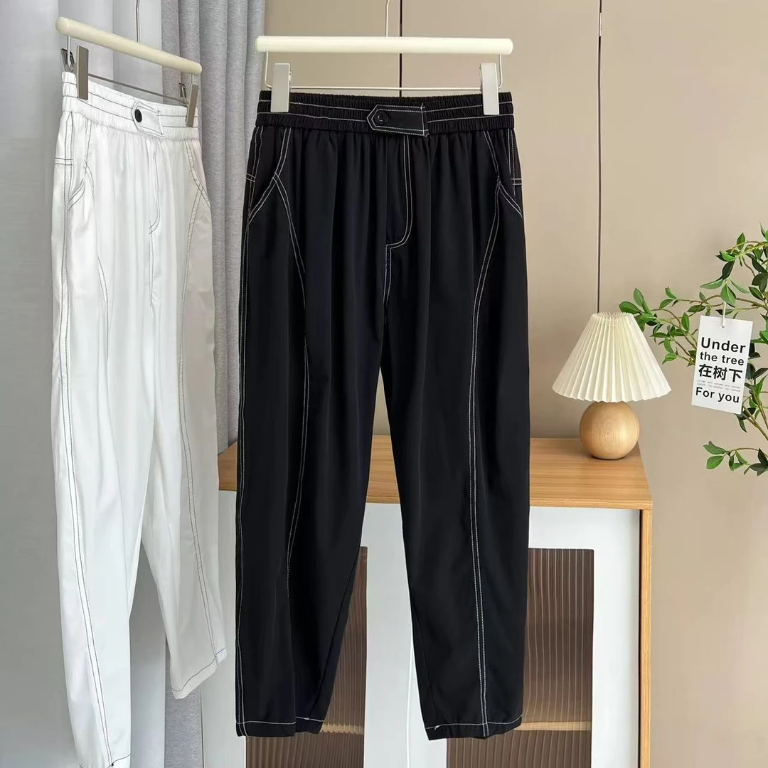 明线哈伦裤休闲裤轻薄垂坠直筒裤时尚修身卫裤长裤冰冰裤运动