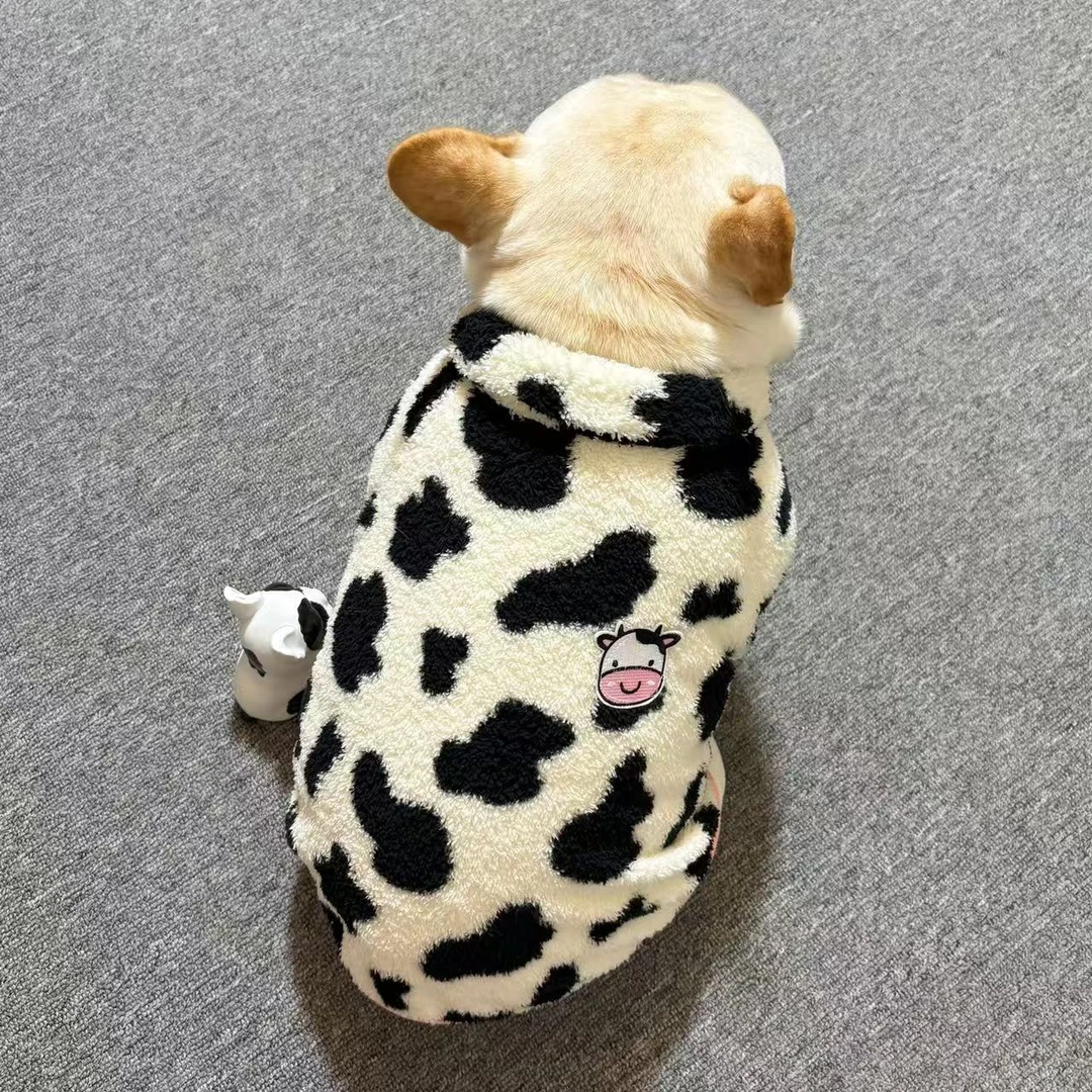 奶牛秋冬加绒加厚保暖背心宠物狗狗法斗巴哥柯基比格保暖秋冬装