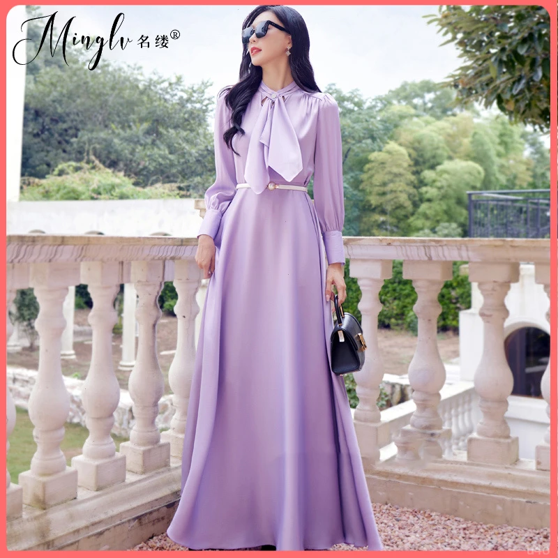 欧美高端2025新款女装秋季高级感到脚踝气质超长款拖地长裙洋装