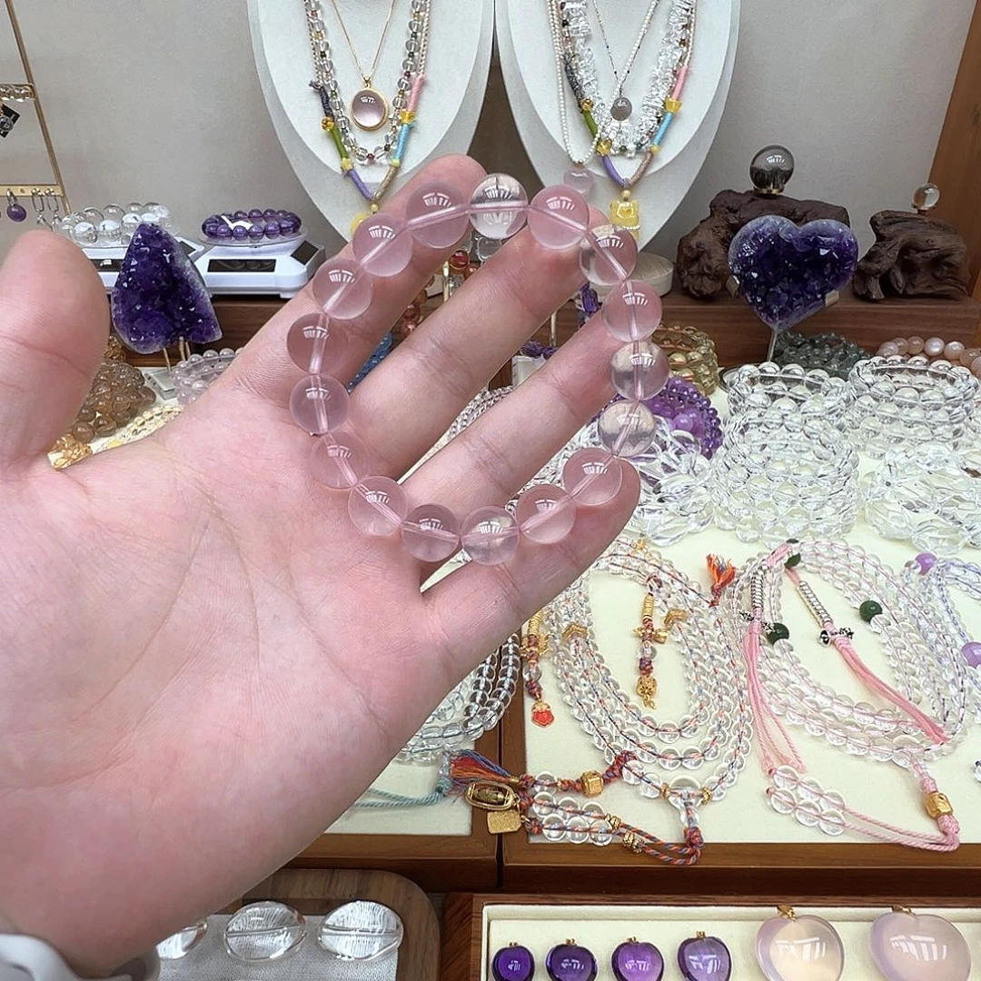 未镶嵌手链水晶纯天然全净莫粉卡12m+手链