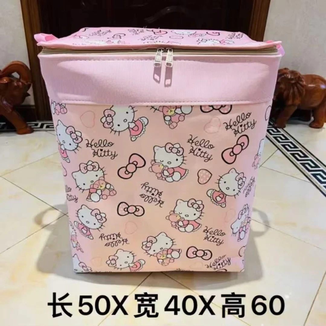 120L新款kitty猫大容量双拉链带钢圈防潮收纳箱衣物整理箱储物