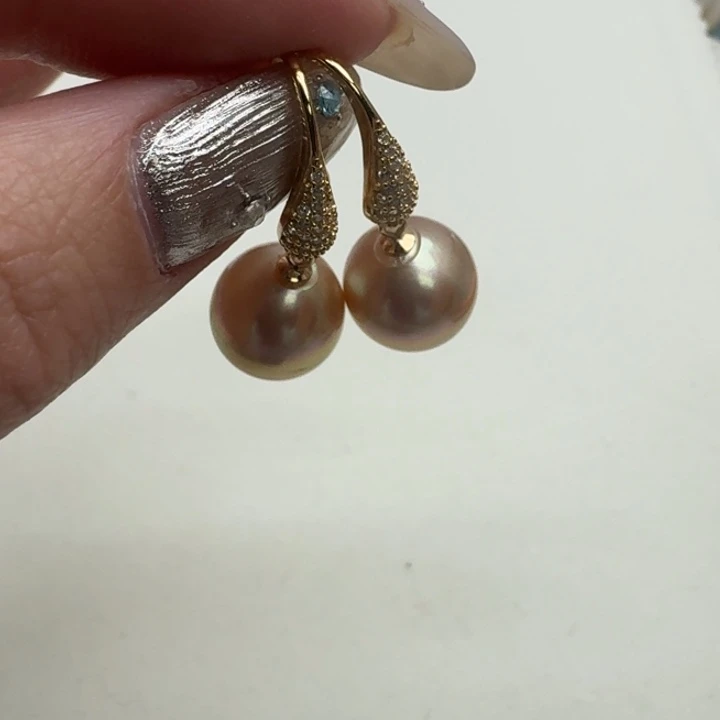 海水珍珠耳饰银S925镶嵌