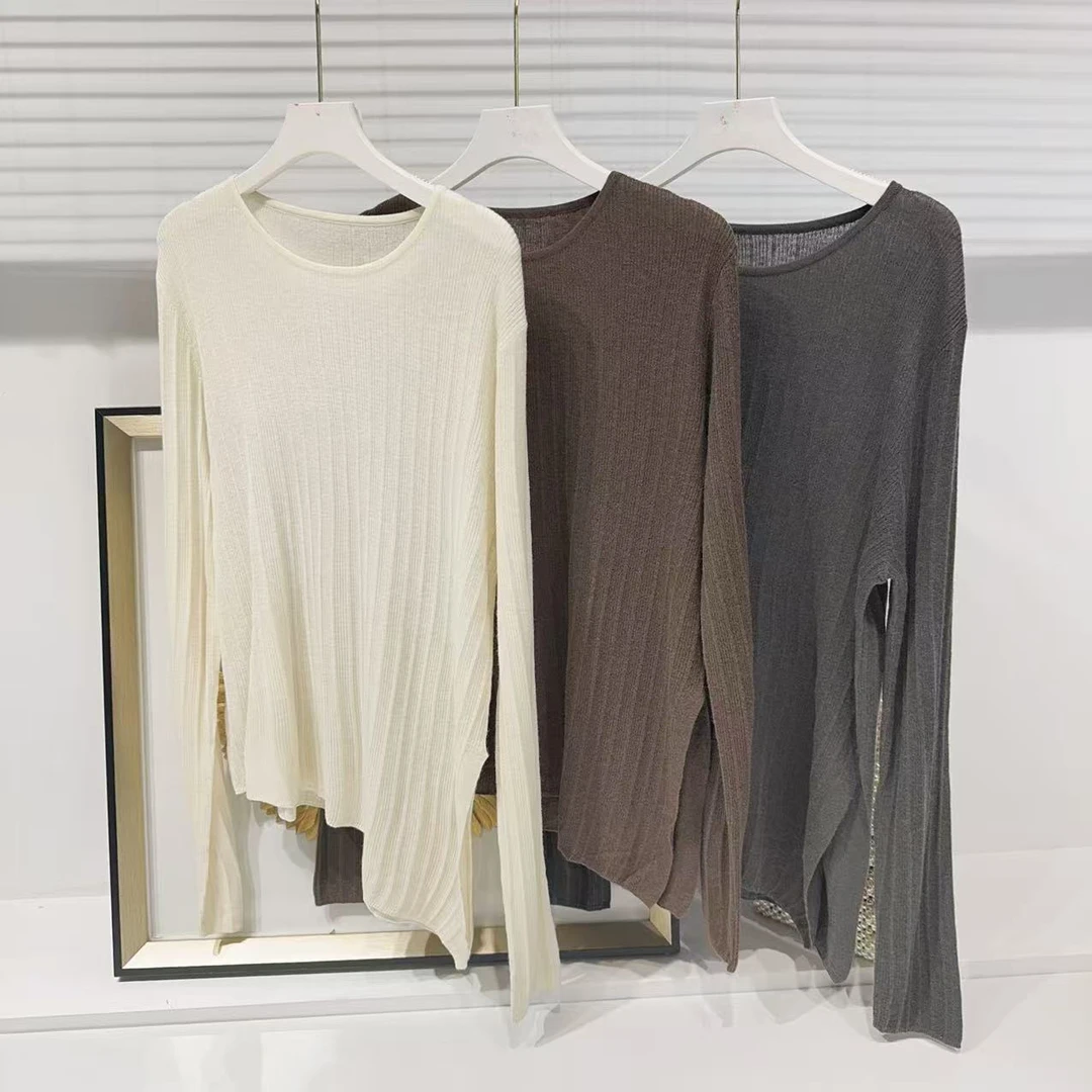 胸106-200长64不规则下摆毛针织衫立体肌理感上衣圆领套头 7716