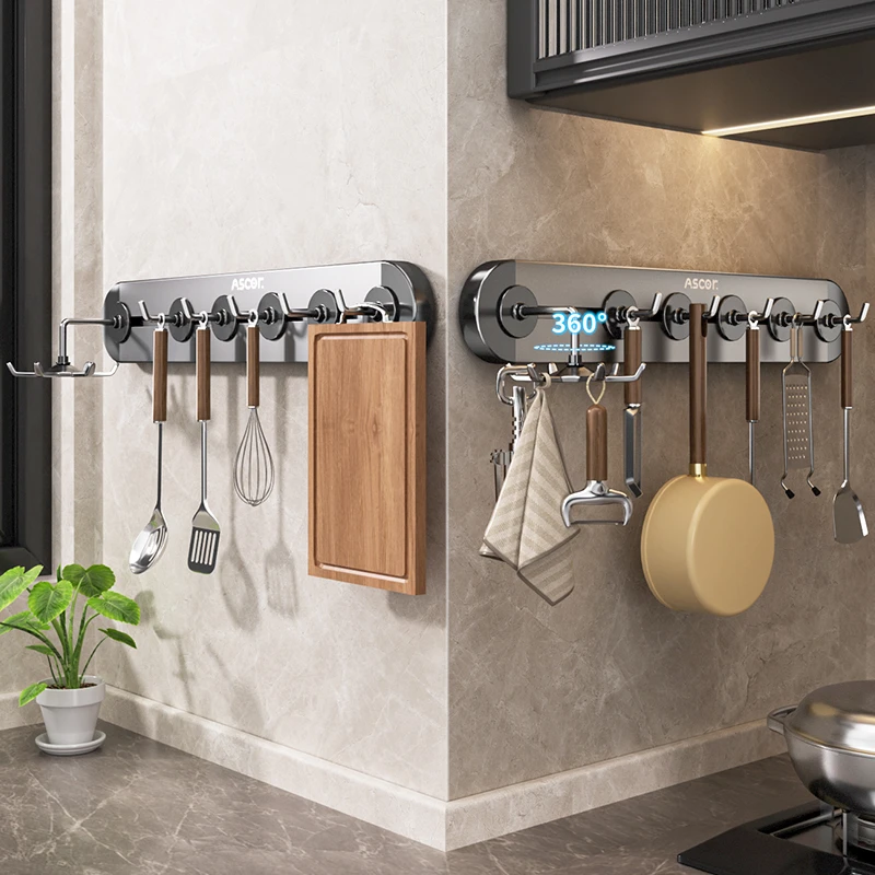 吸盘厨房挂钩架挂杆多功能免打孔壁挂勺子铲子收纳置物架墙上排钩