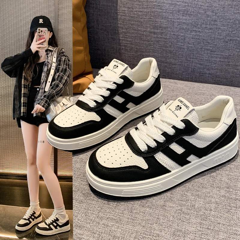 小白鞋黑白拼色/秋季新款软底时尚百搭2024时尚百搭休闲小白鞋